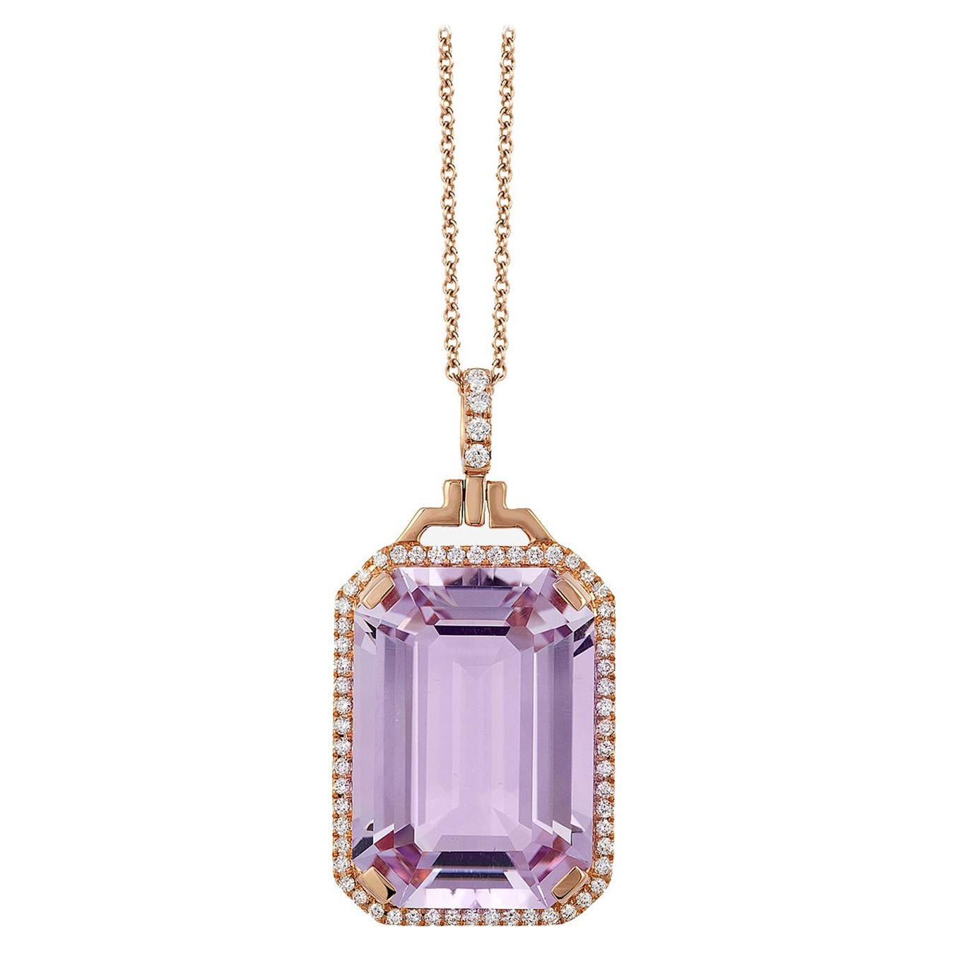 Goshwara Lavender Amethyst Emerald Cut with Diamonds Pendant For Sale