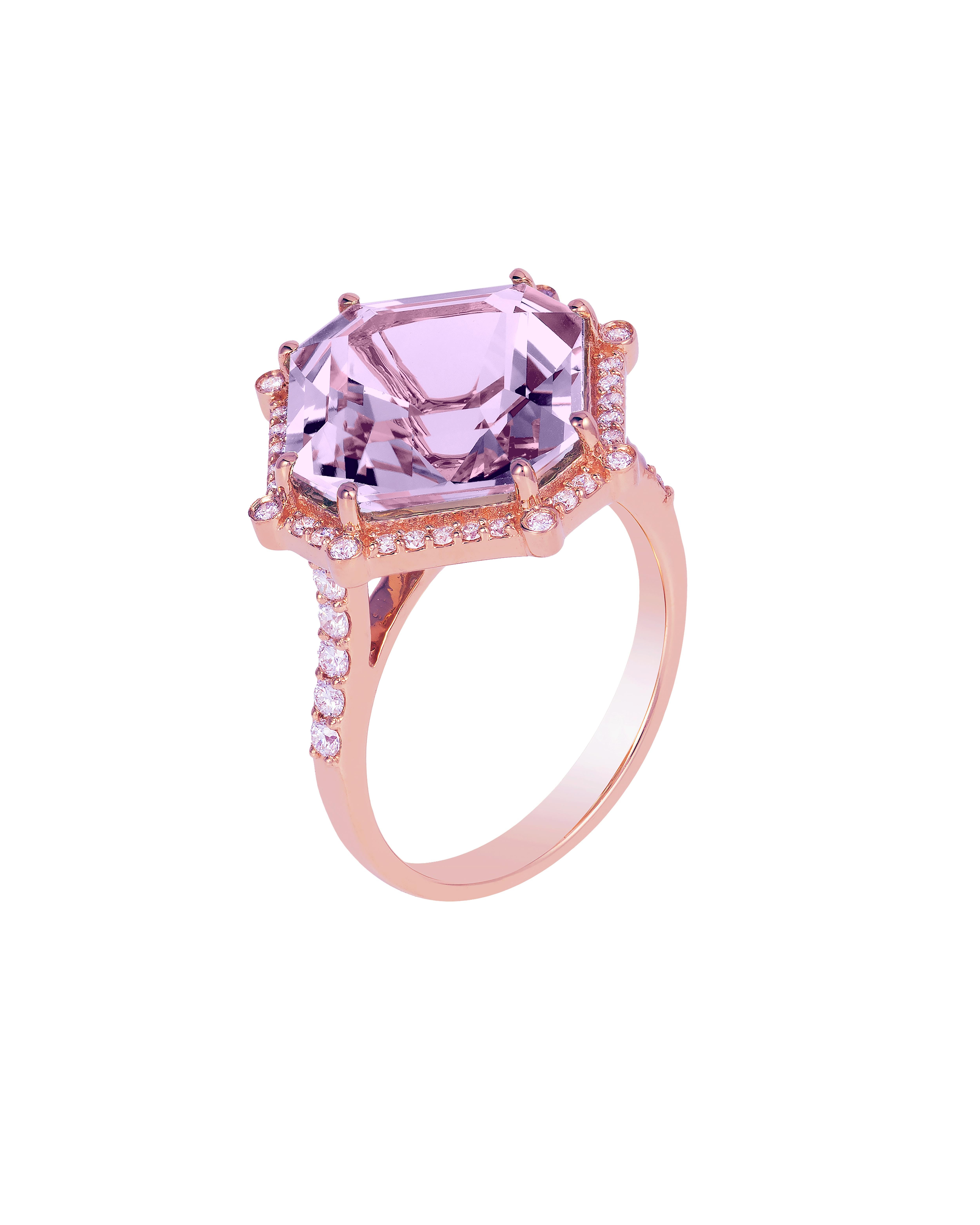 Lavender Amethyst Octagon Ring in 18K Rose Gold with Diamonds from 'Gossip' Collection

Stone Size: 12 x 12 mm 

Diamonds: G-H / VS, Approx Wt:0.36 Cts