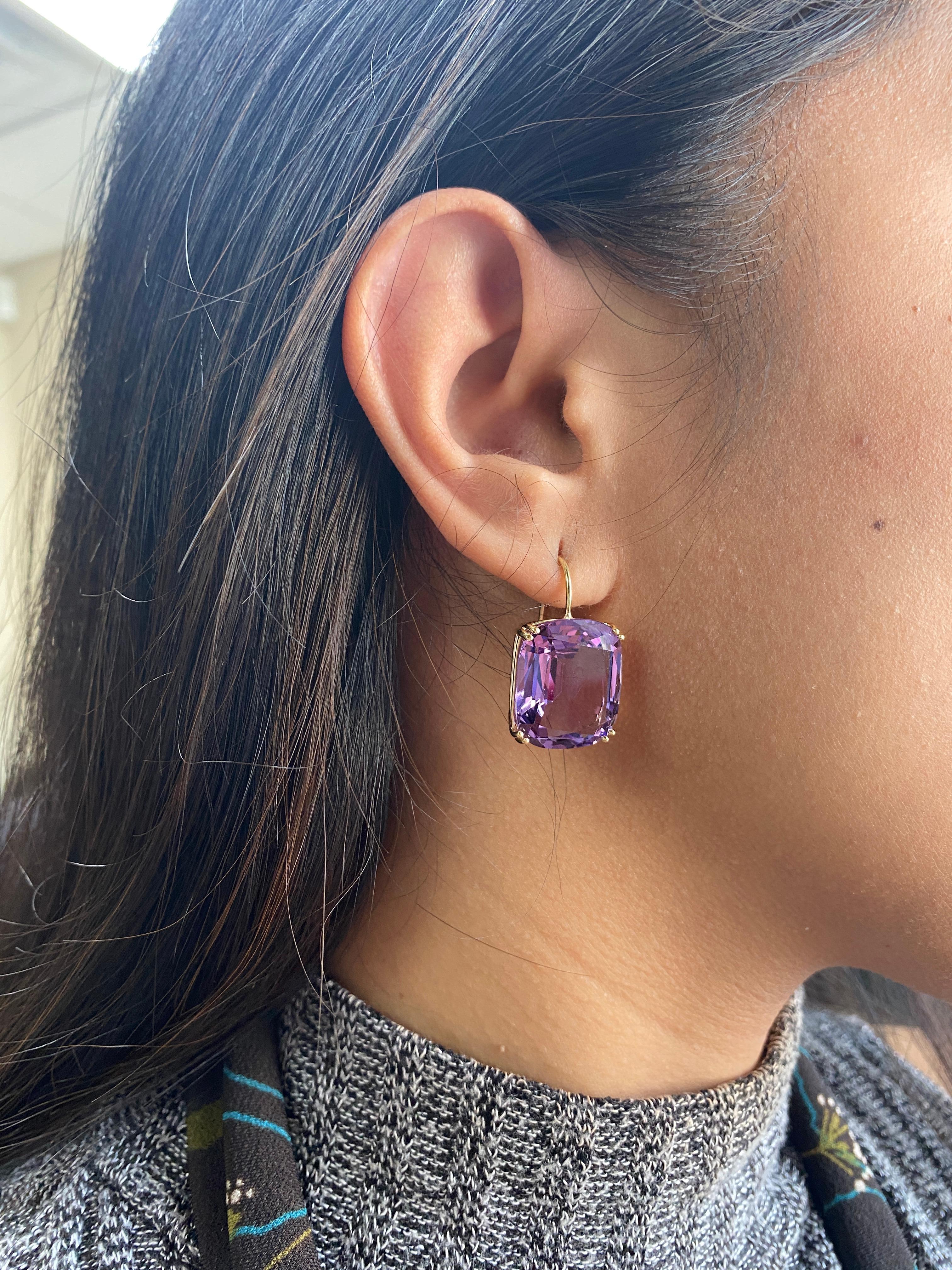 Contemporary Goshwara Lavender Amethyst on Wire Cushion Earrings