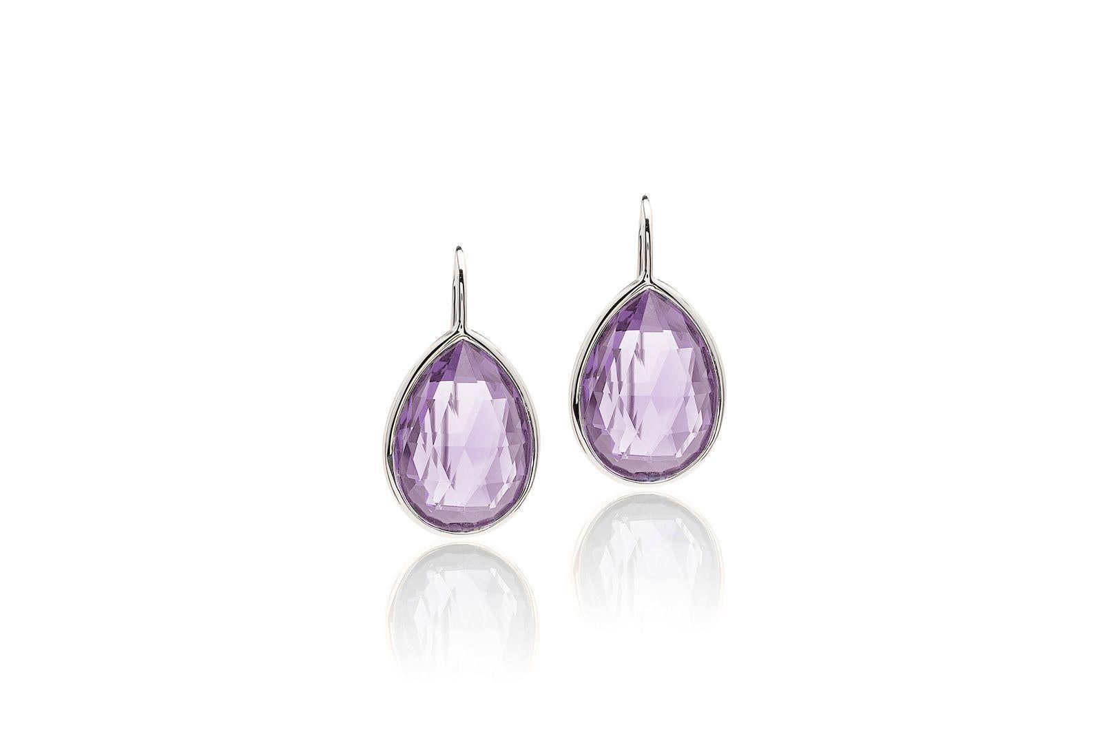 Lavender Amethyst Pear Shape Briolette Earrings on Wire in 18K White Gold, from 'Gossip' Collection

Stone Size: 10 x 14 mm 

Gemstone Approx Wt: Lavender Amethyst - 10.77 Carats 