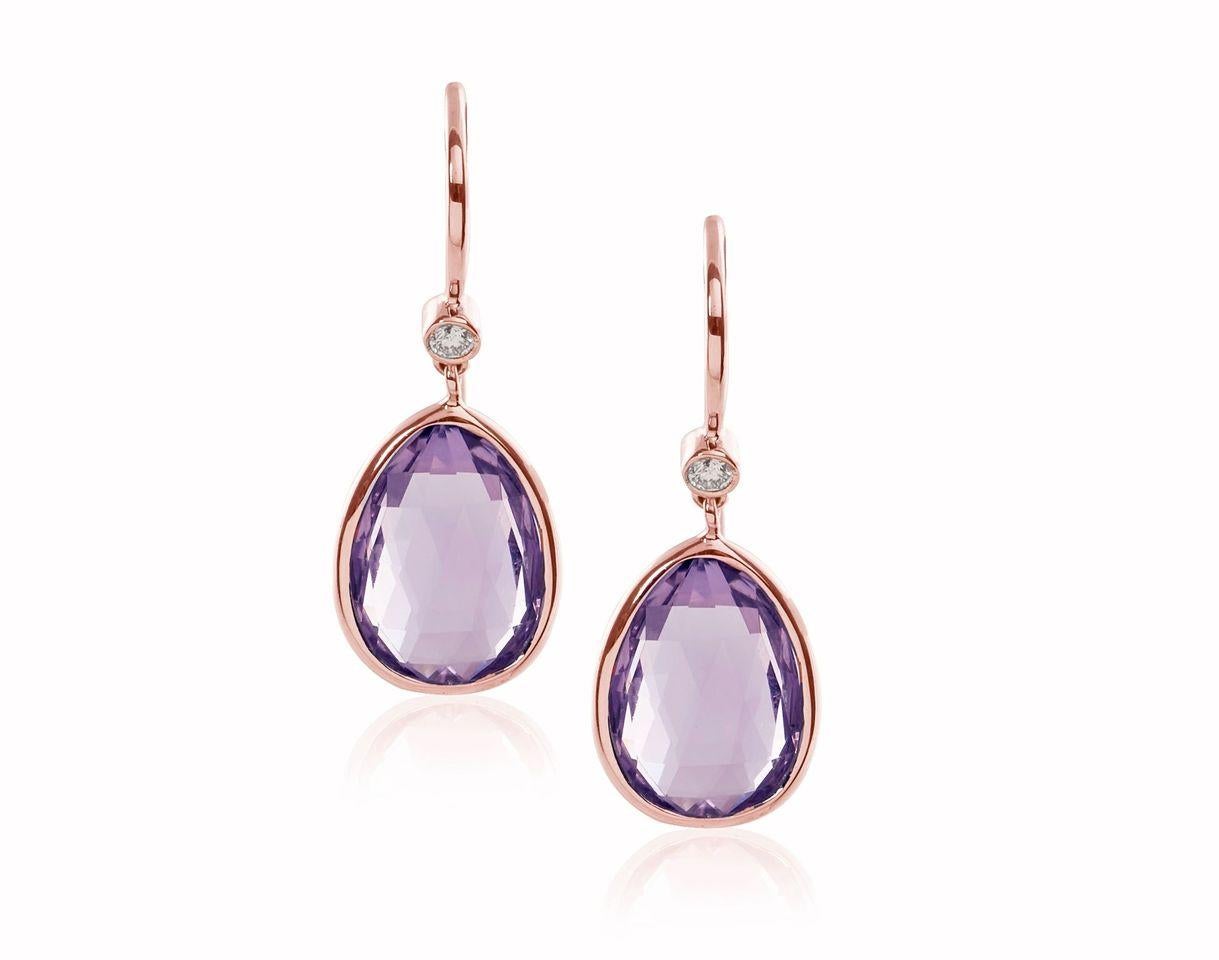Lavender Amethyst Pear Shape Briolette with Diamond Earrings in 18K Pink Gold, from 'Gossip' Collection

Stone size: 14 x 20 mm

Gemstone Approx Wt: Lavender Amethyst - 28.60 Carats

Diamonds: G-H / VS, Approx Wt 0.14 Carats