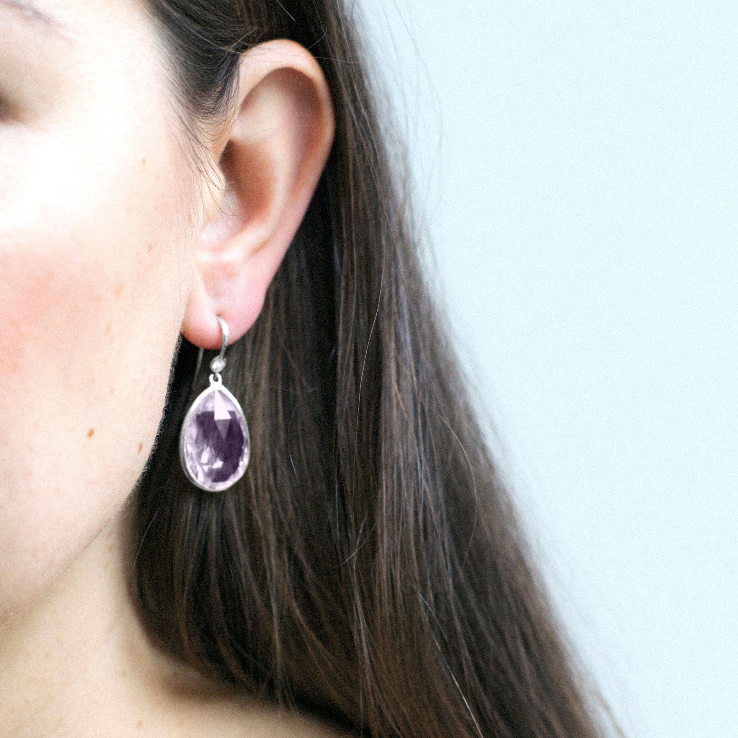 Contemporary Goshwara Lavender Amethyst Pear Shape with Diamonds on Wire Earrings