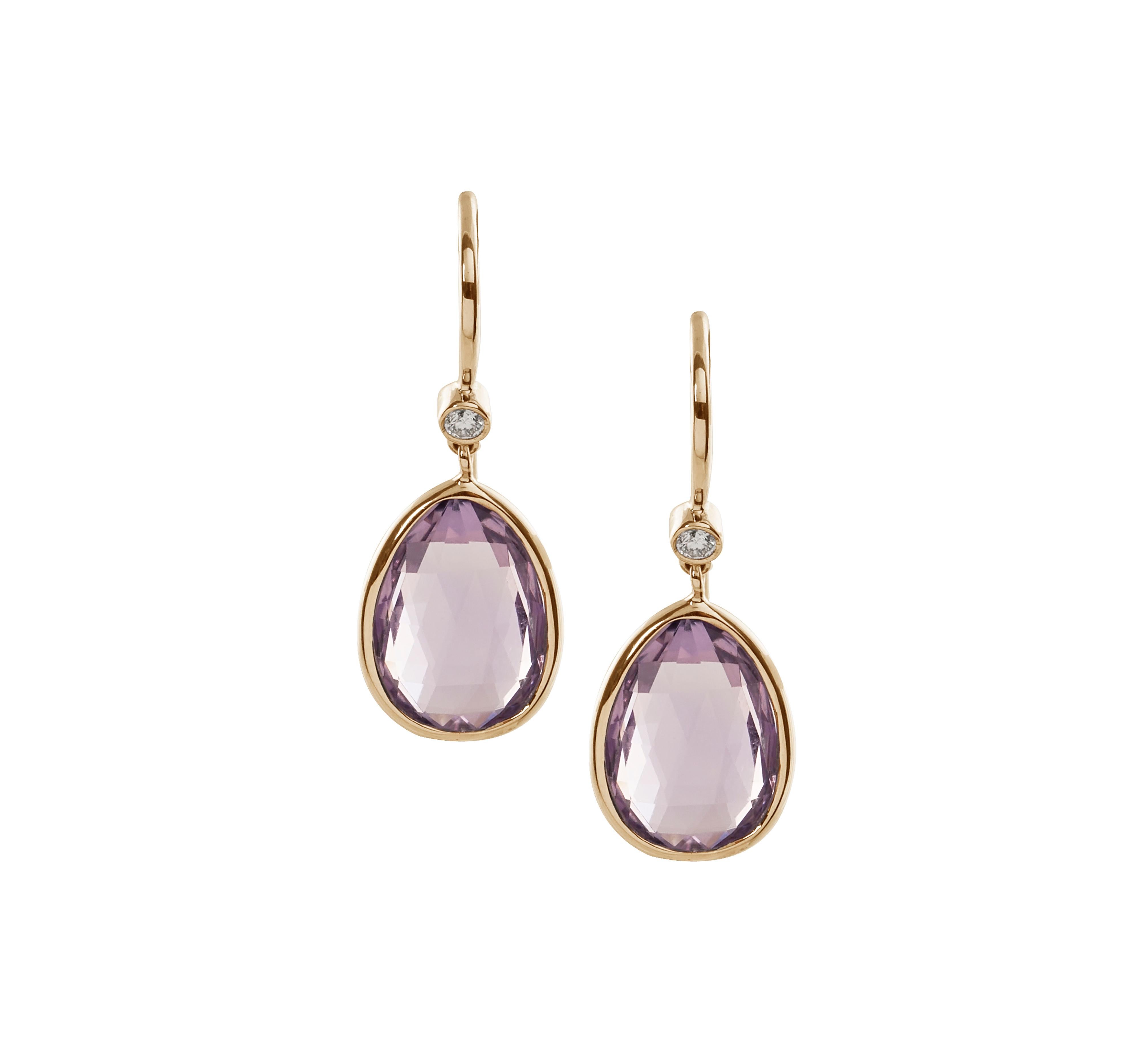 Pear Cut Goshwara Lavender Amethyst Pear Shape with Diamonds on Wire Earrings