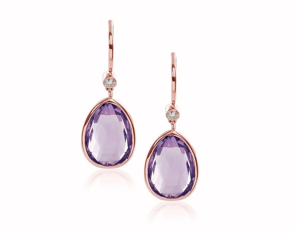 Pear Cut Goshwara Lavender Amethyst Pear Shape with Diamonds on Wire Earrings