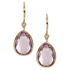 Goshwara Lavender Amethyst Pear Shape with Diamonds on Wire Earrings
