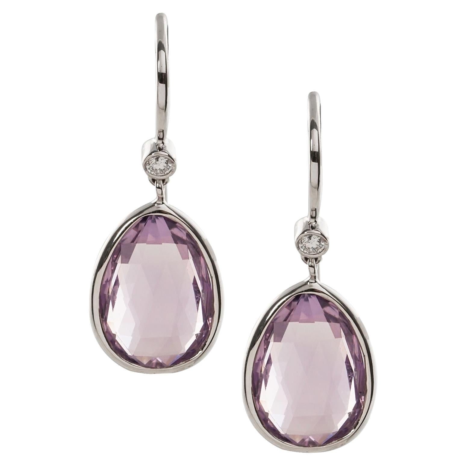 Goshwara Lavender Amethyst Pear Shape with Diamonds on Wire Earrings