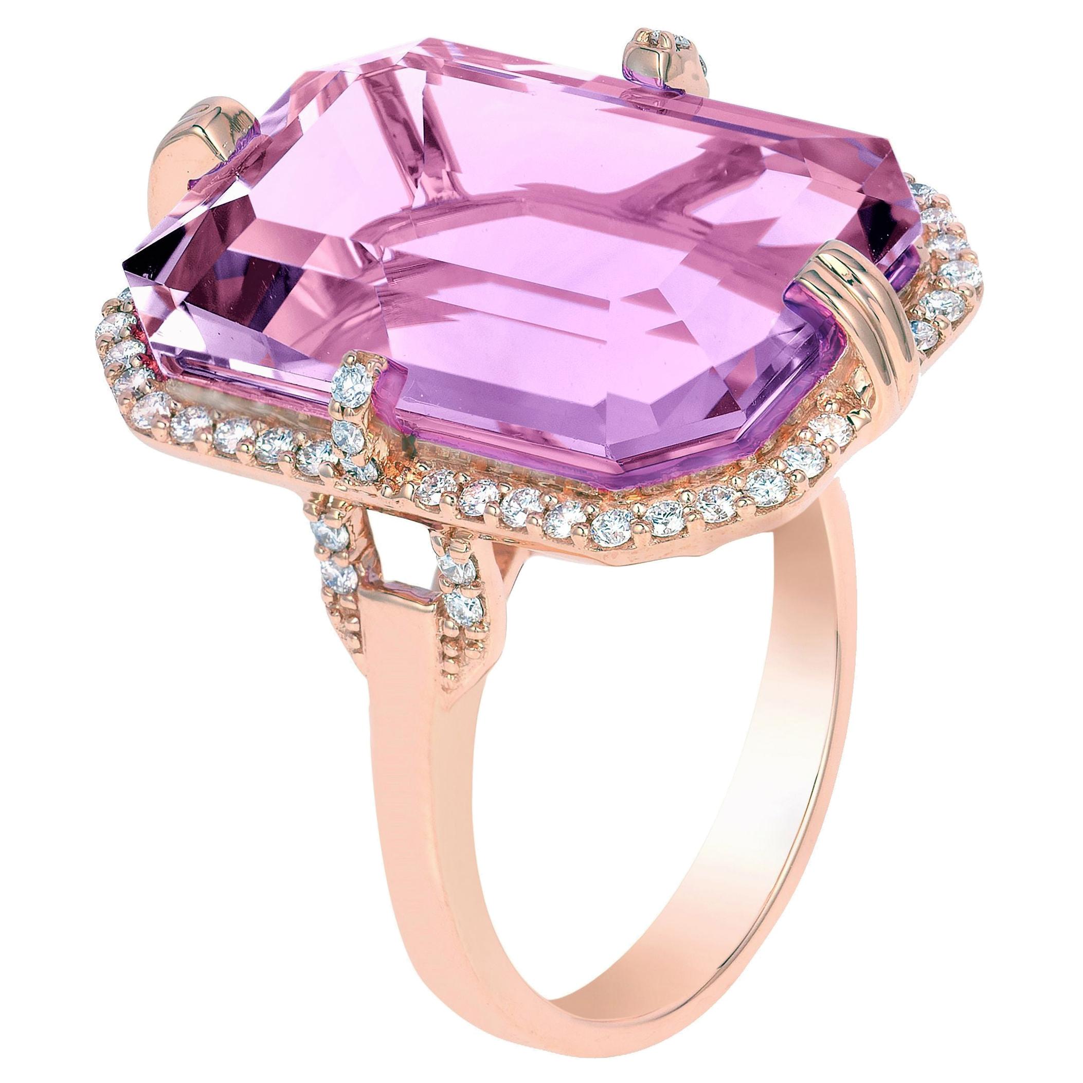 Goshwara Lavender Amethyst with Diamonds in Emerald Cut Ring For Sale