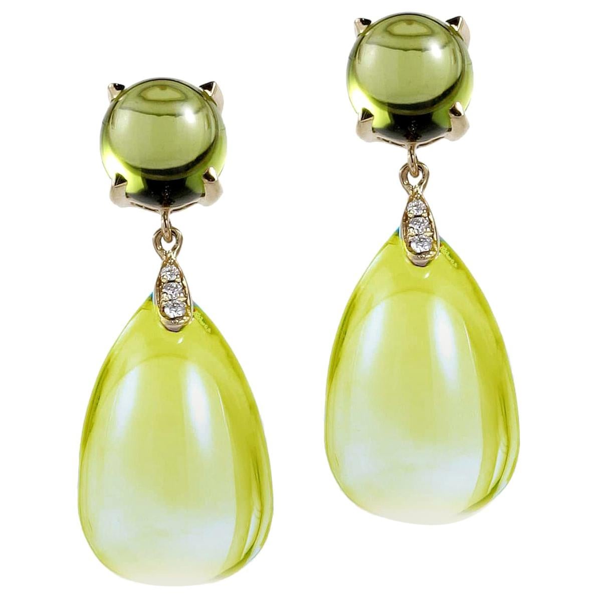 Goshwara Lemon Quartz and Peridot Drop Earrings For Sale