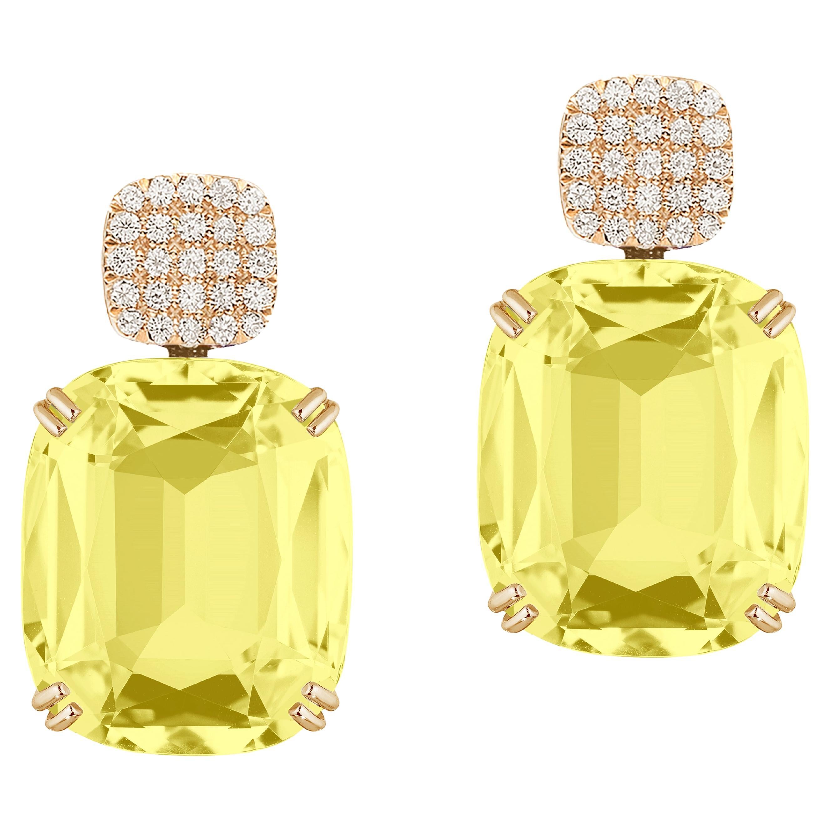 Goshwara Lemon Quartz Cushion & Diamonds Earrings For Sale