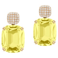 Boucles d'oreilles Goshwara en quartz citron coussin et diamants