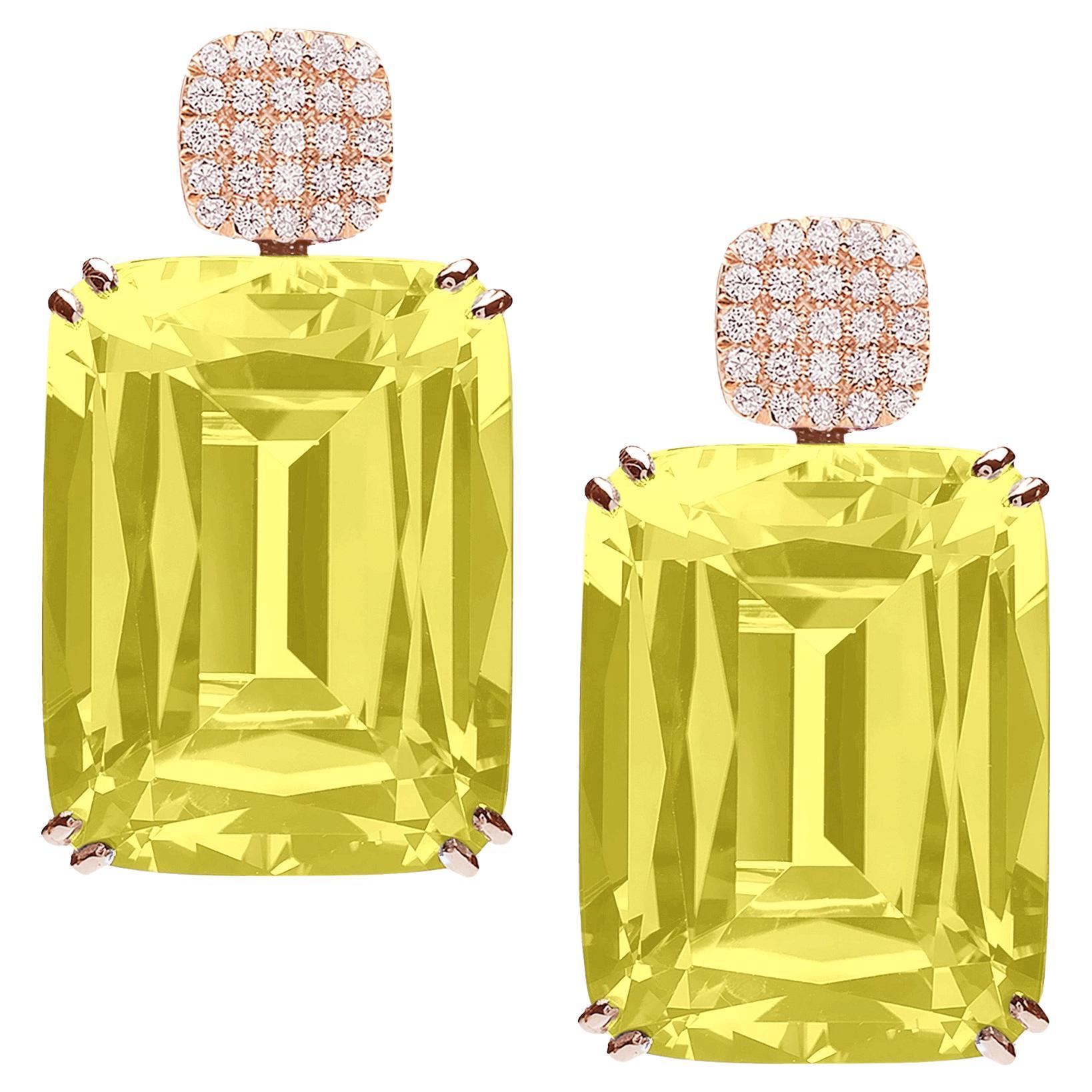 Goshwara Lemon Quartz Cushion with Diamonds Earrings For Sale