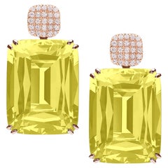 Boucles d'oreilles Goshwara en quartz citron taille coussin avec diamants