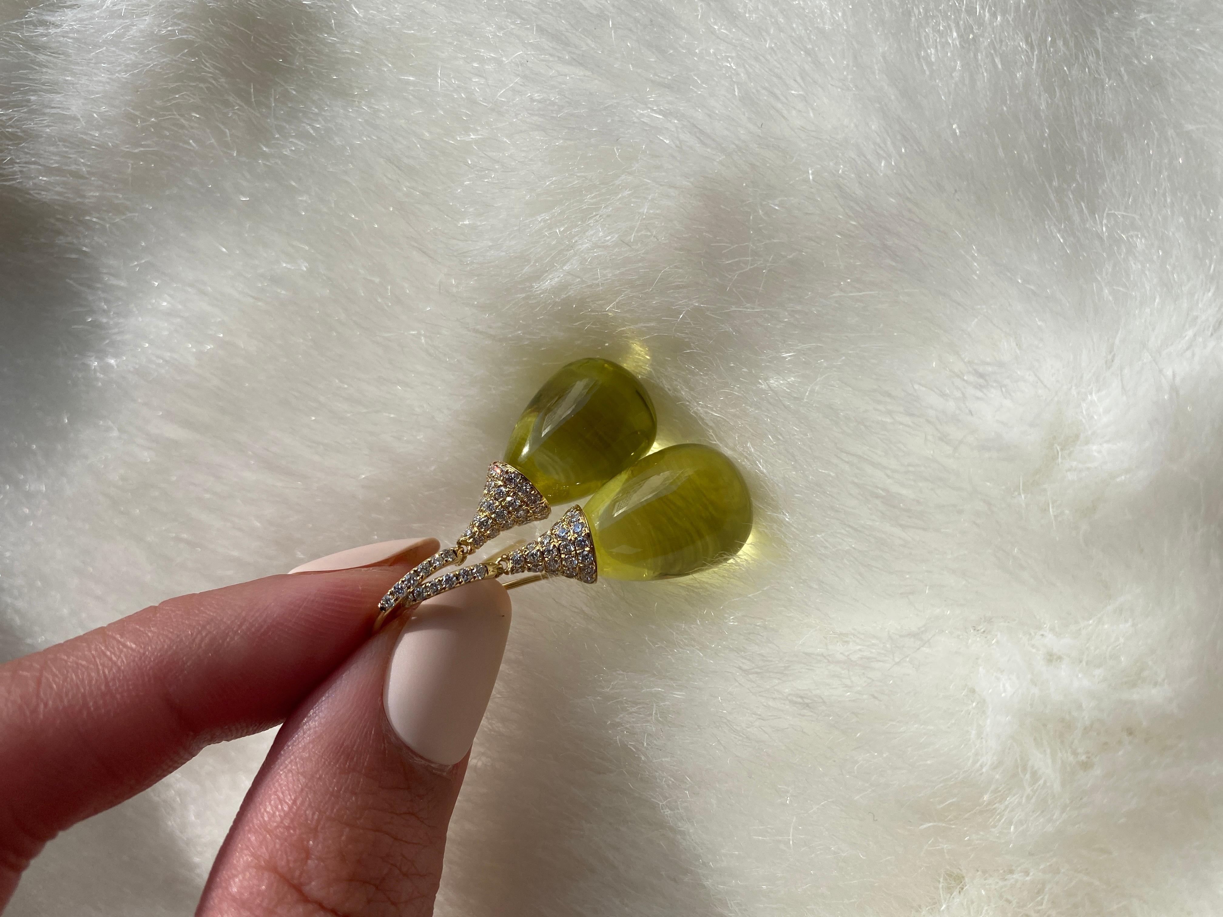 Goshwara Lemon Quartz Drop and Diamond Cap Earrings In New Condition For Sale In New York, NY