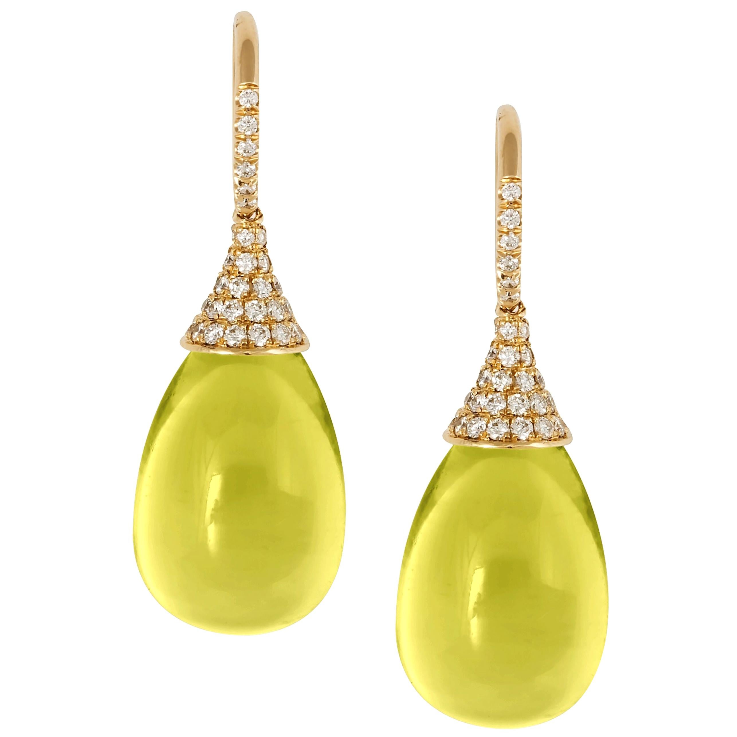 Goshwara Lemon Quartz Drop and Diamond Cap Earrings For Sale