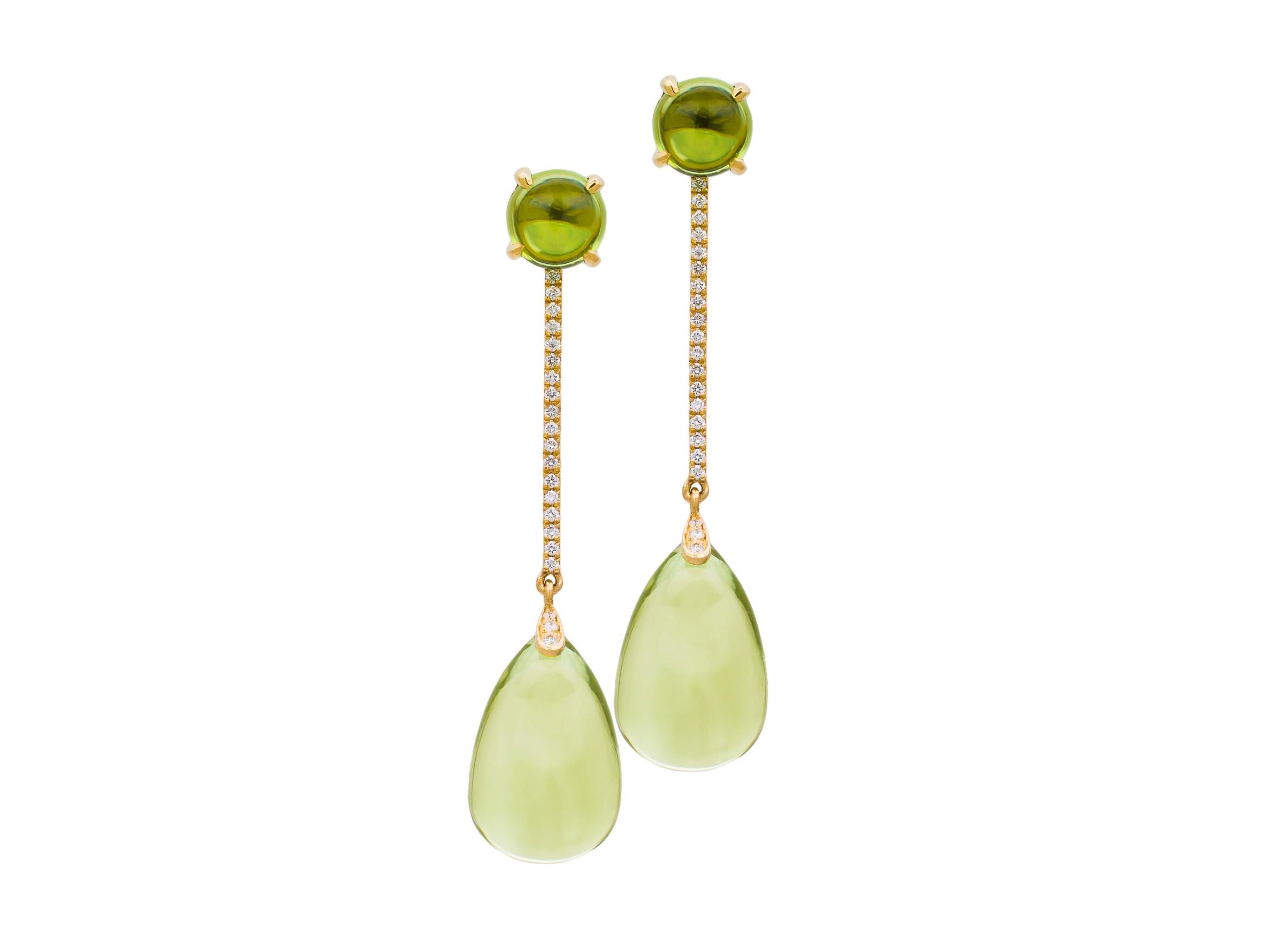 Goshwara Lemon Quartz Drop and Peridot Cabochon With Diamond Earrings In New Condition In New York, NY