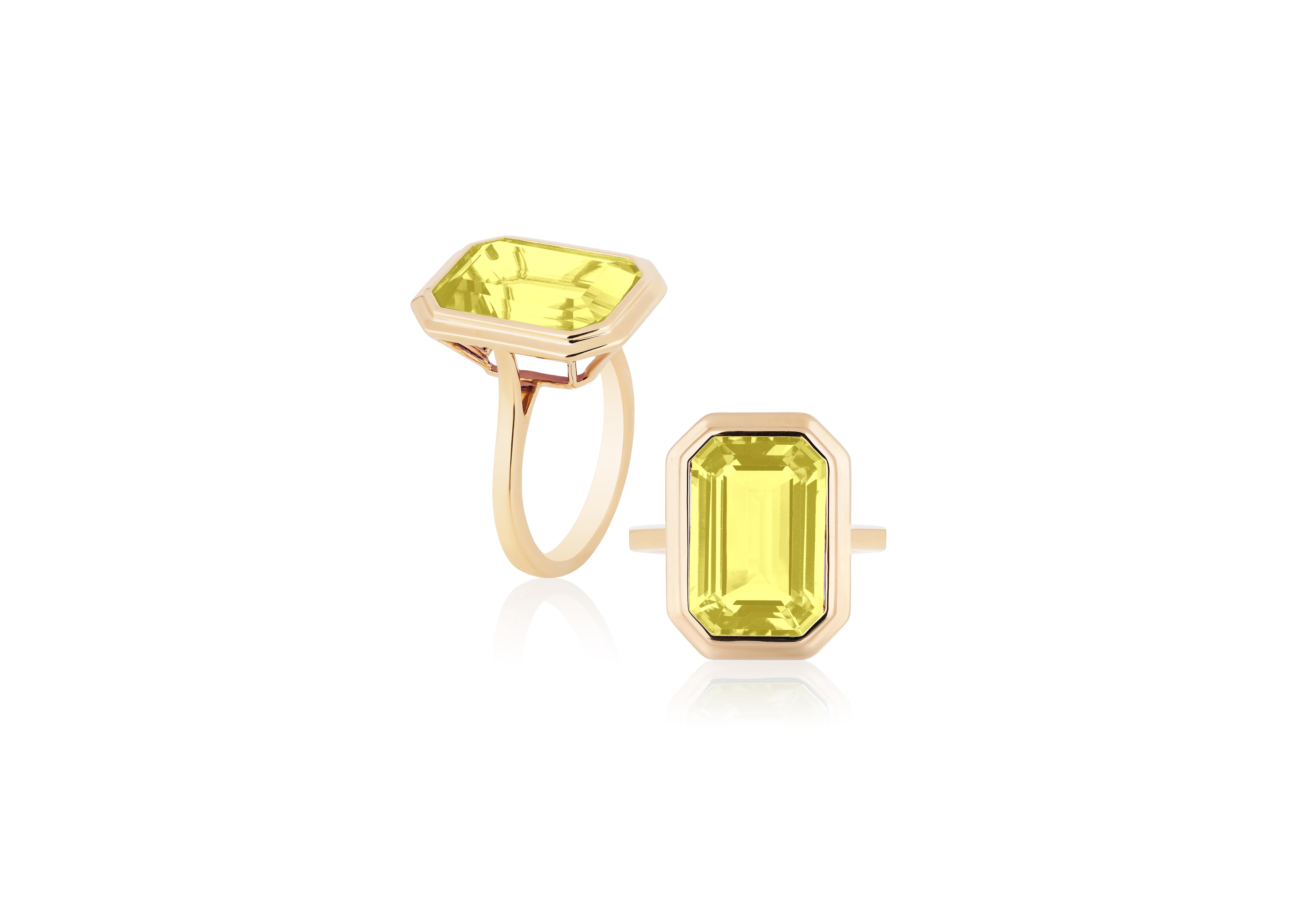 A classic yet an everyday bold statement piece, this amazing cocktail ring is part of our very new ‘Manhattan’ Collection. It has a 10 x 15 mm emerald cut Lemon Quartz in a bezel setting in 18k gold   ​

Minimalist lines yet bold structures is what