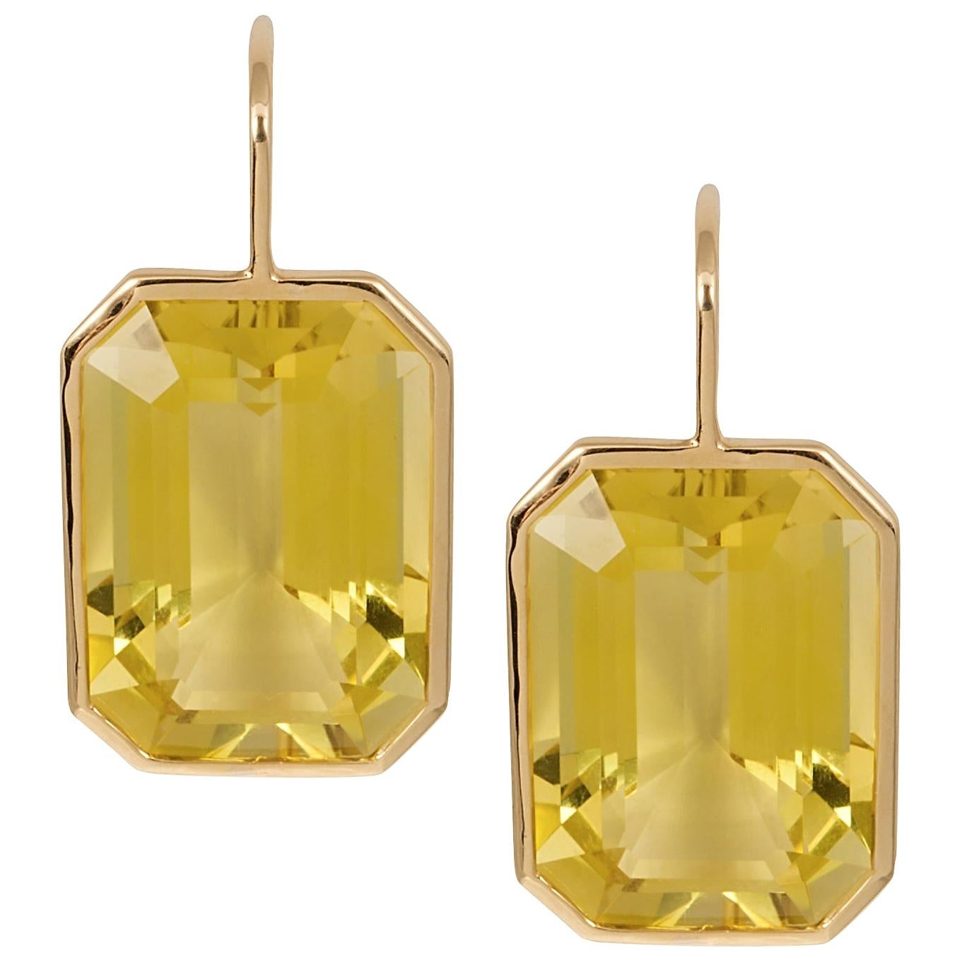 Goshwara Lemon Quartz Square Emerald Cut Earrings For Sale at 1stDibs