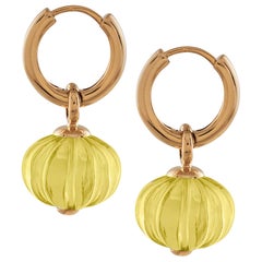 Goshwara Lemon Quartz Fluted Bead Earrings on Hoops