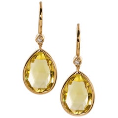 Goshwara Lemon Quartz Pear Shape with Diamonds on French Wire Earrings