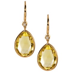 Goshwara Lemon Quartz Pear Shape with Diamonds on French Wire Earrings