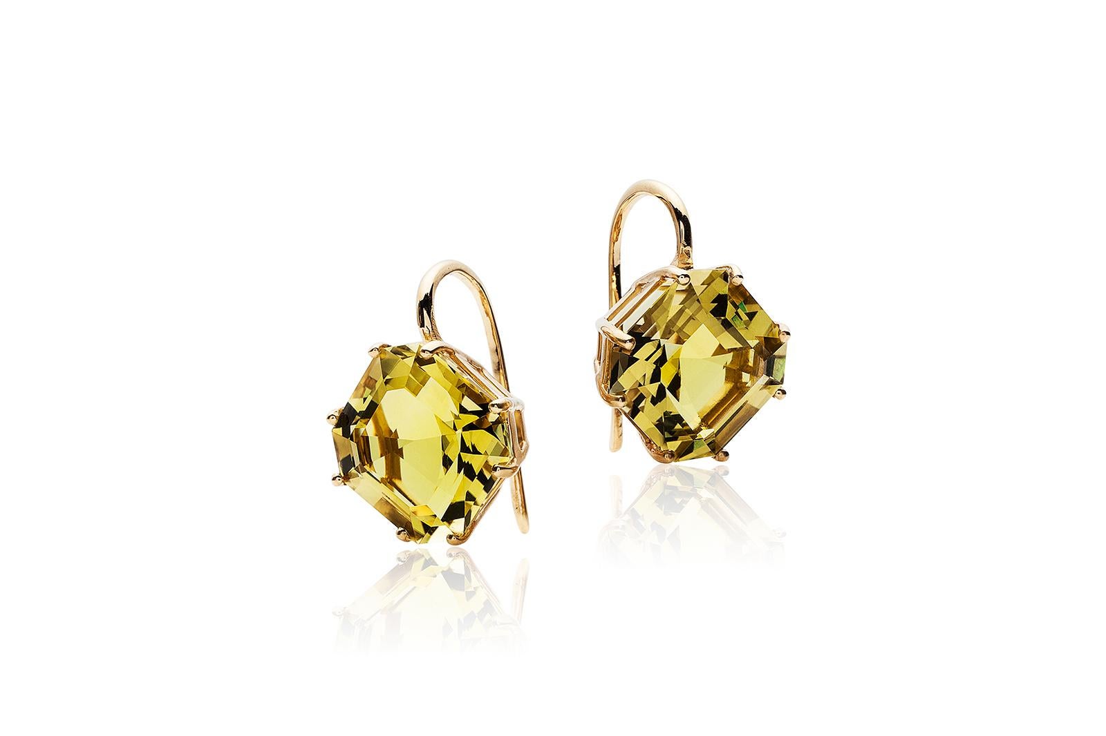 Contemporary Goshwara Lemon Quartz Square Emerald Cut Earrings