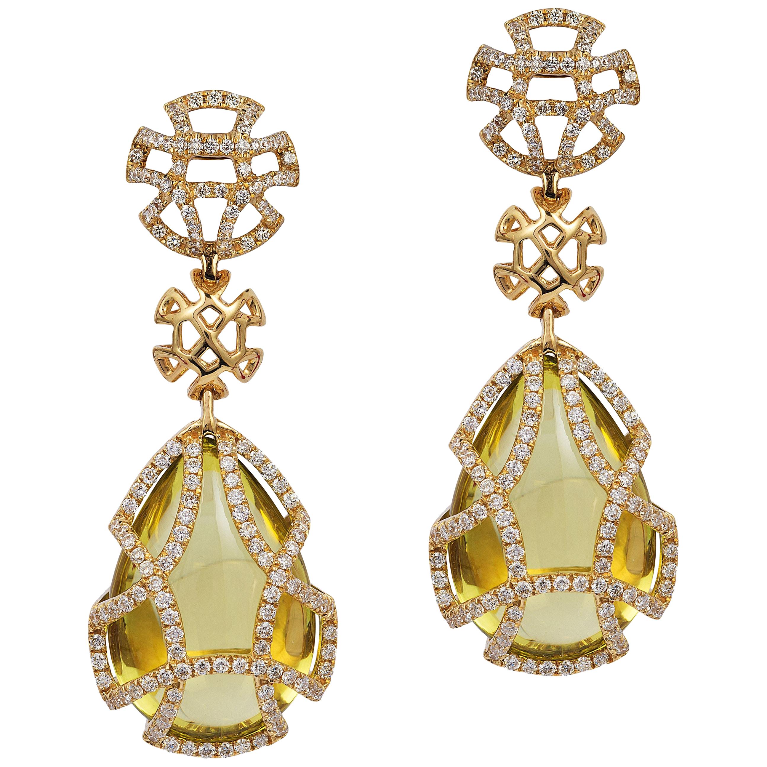 Goshwara Lemon Quartz Teardrop and Diamond Earrings