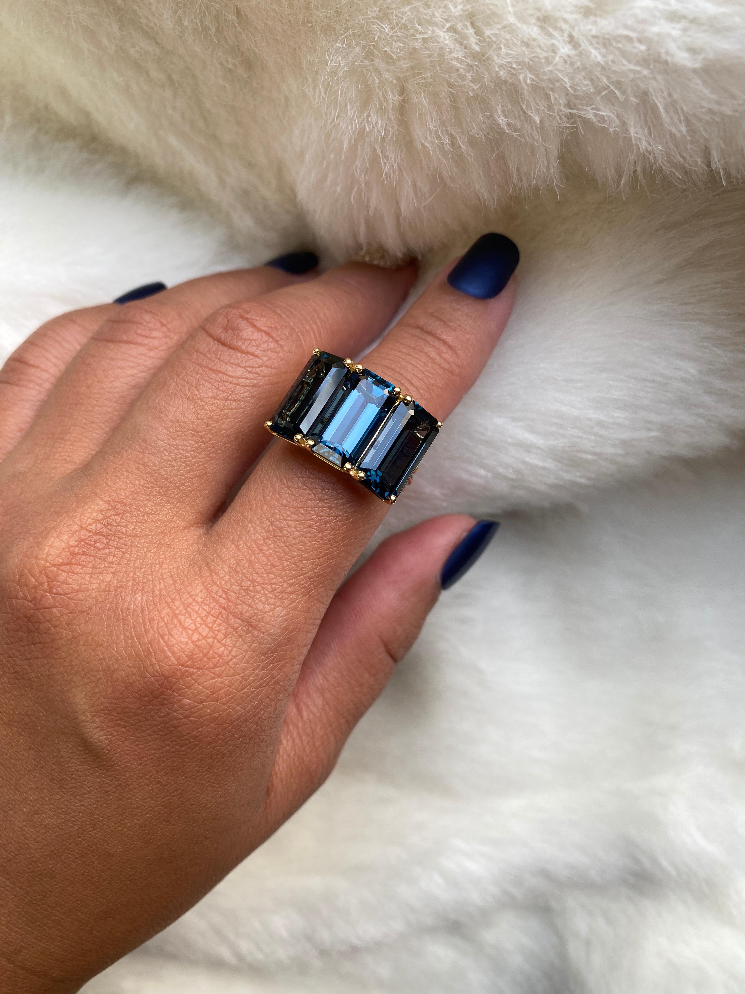 Contemporary Goshwara London Blue Topaz 3-Stone Emerald Cut Ring