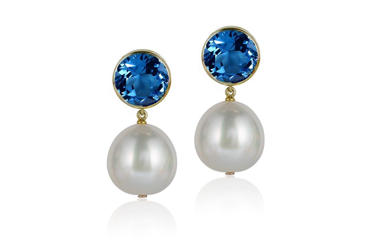 Contemporary Goshwara London Blue Topaz Bezel Set with Pearl Earrings