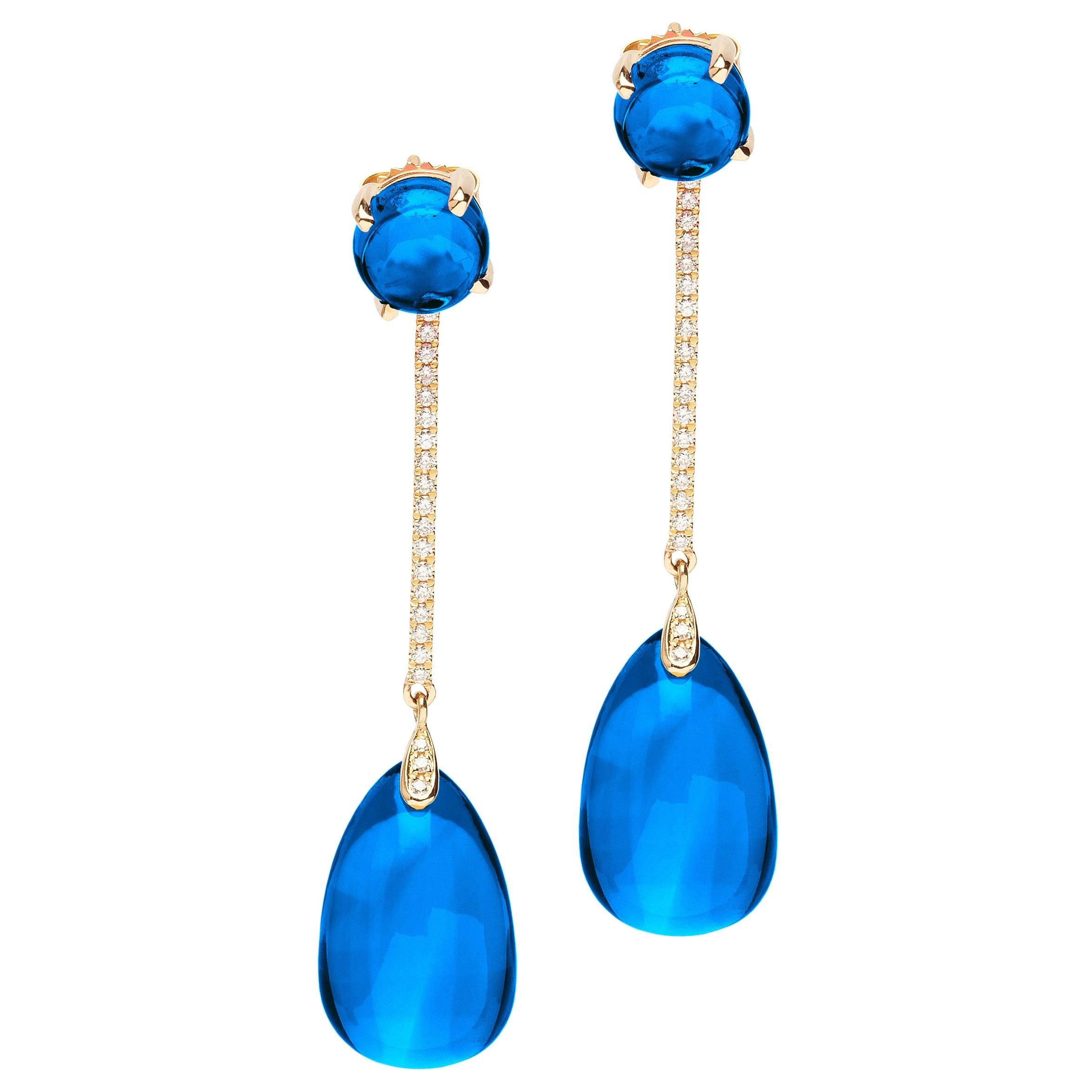 Goshwara London Blue Topaz Cab, Drop with Diamonds Earrings
