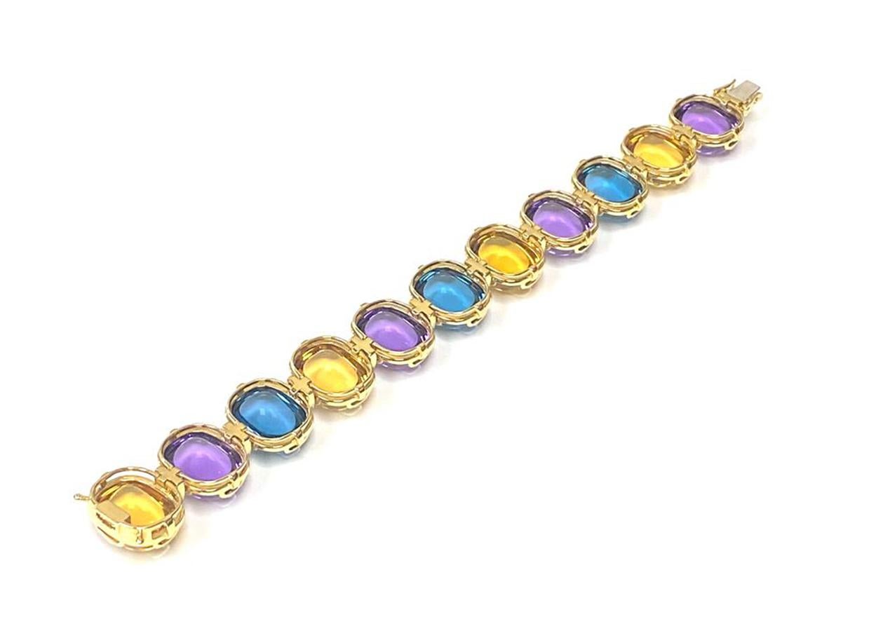 Goshwara London Blue Topaz, Citrine and Amethyst Cushion with Diamond Bracelet In New Condition For Sale In New York, NY
