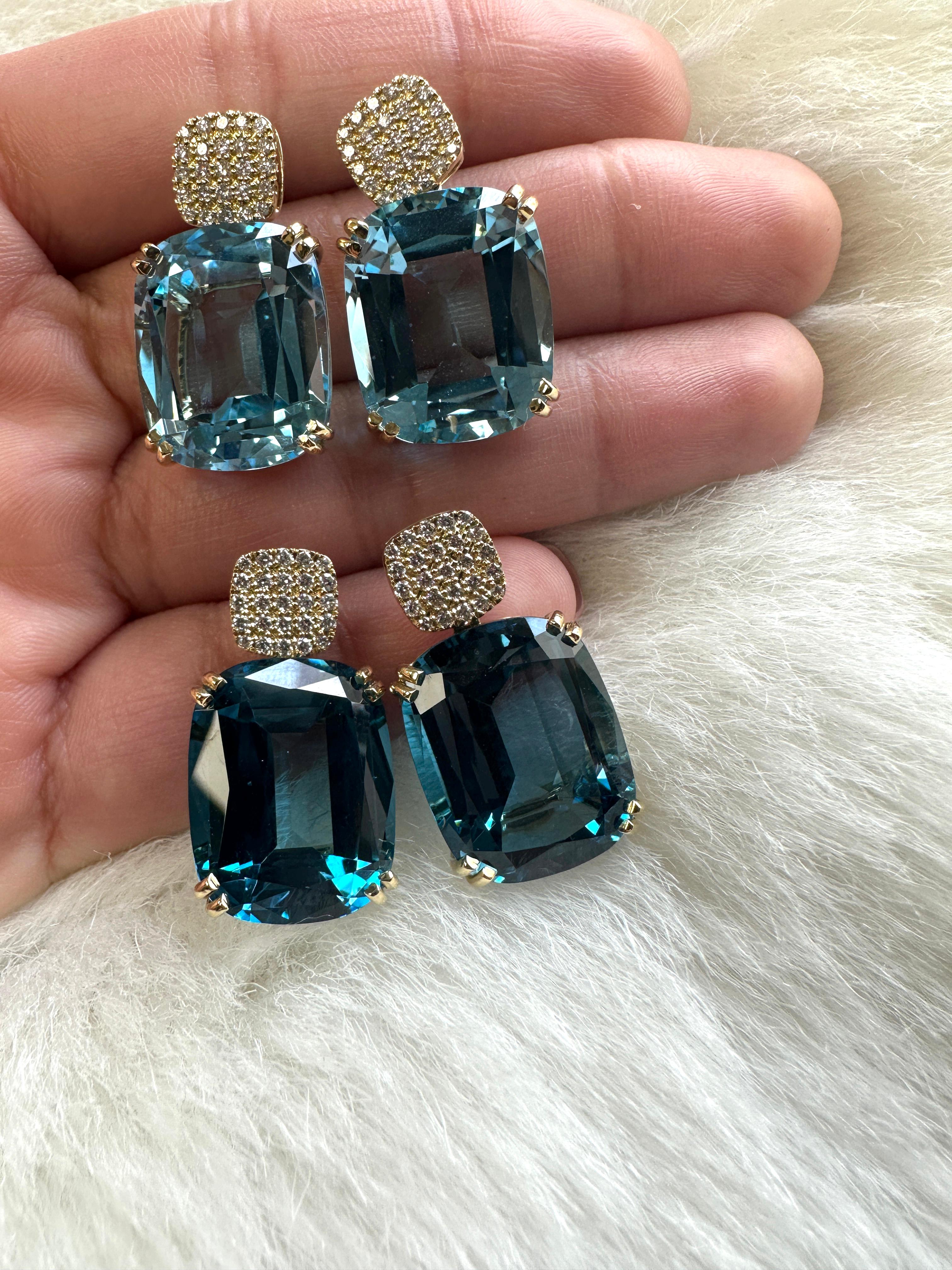 Contemporary Goshwara London Blue Topaz Cushion & Diamonds Earrings For Sale