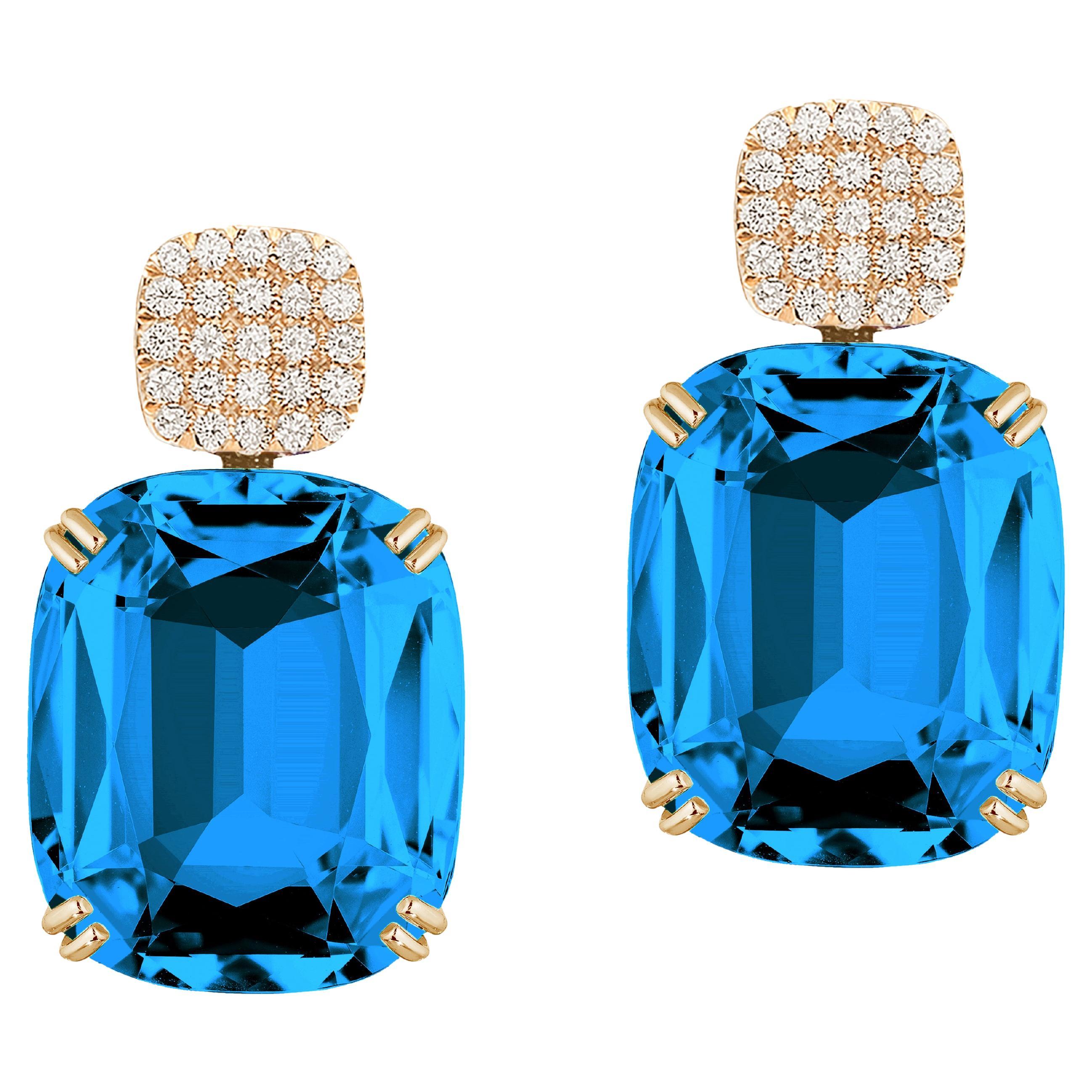 Goshwara London Boucles d'oreilles en topaze bleue taille coussin et diamants