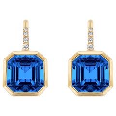 Goshwara London Blue Topaz & Diamonds Emerald Asscher Cut on wire Earrings