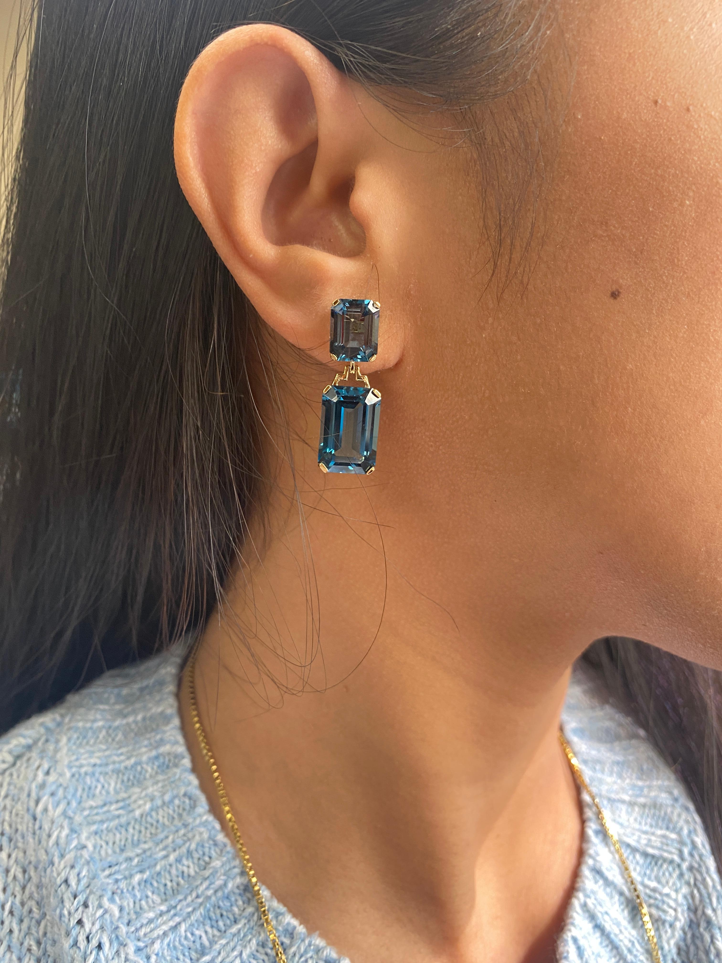 emerald cut london blue topaz earrings