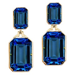 Goshwara London Blue Topaz Double Emerald Cut Earrings