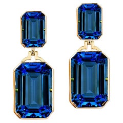 Goshwara London Blue Topaz Double Emerald Cut Earrings
