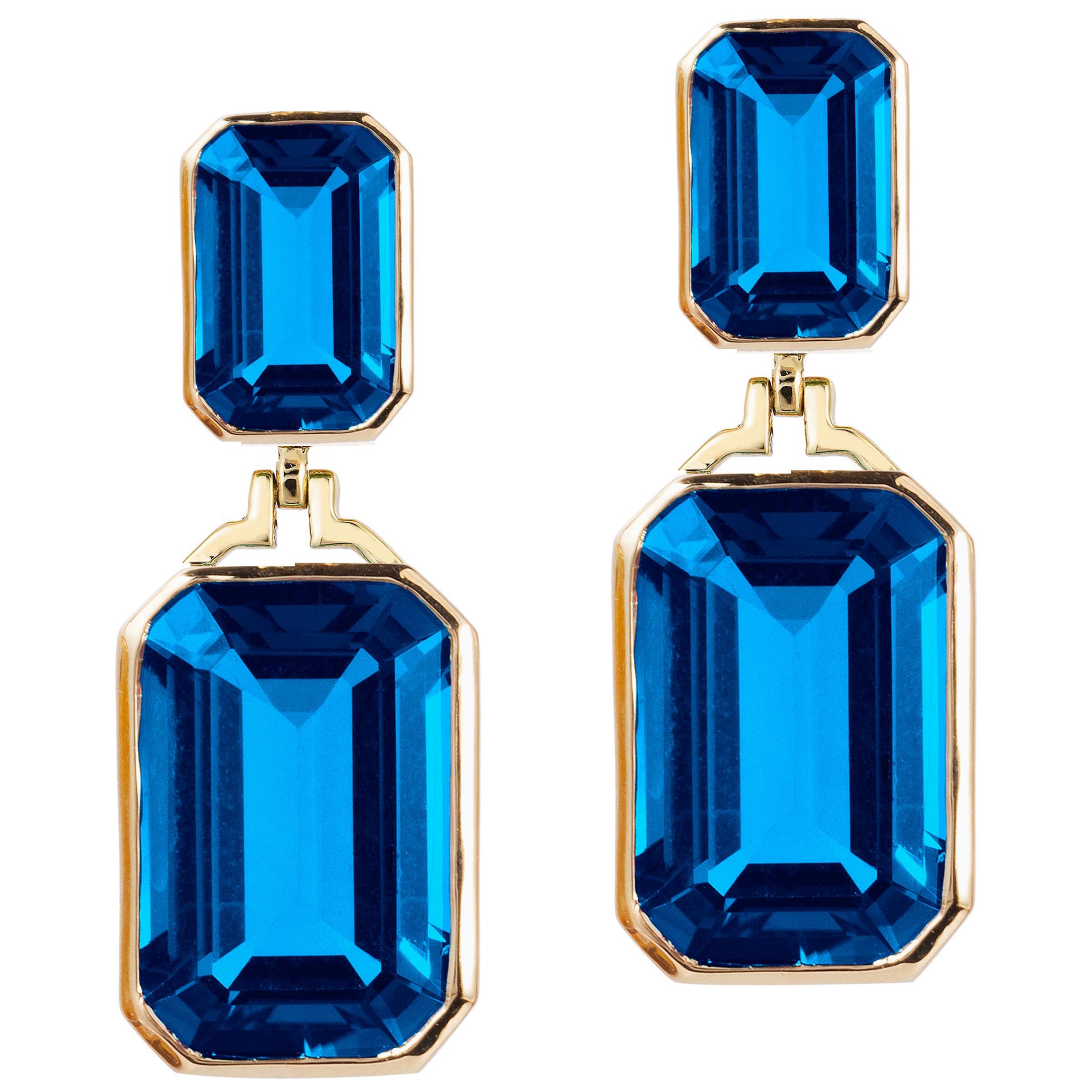 Goshwara Emerald Cut Blue Topaz And Diamond Earrings For Sale at 1stDibs
