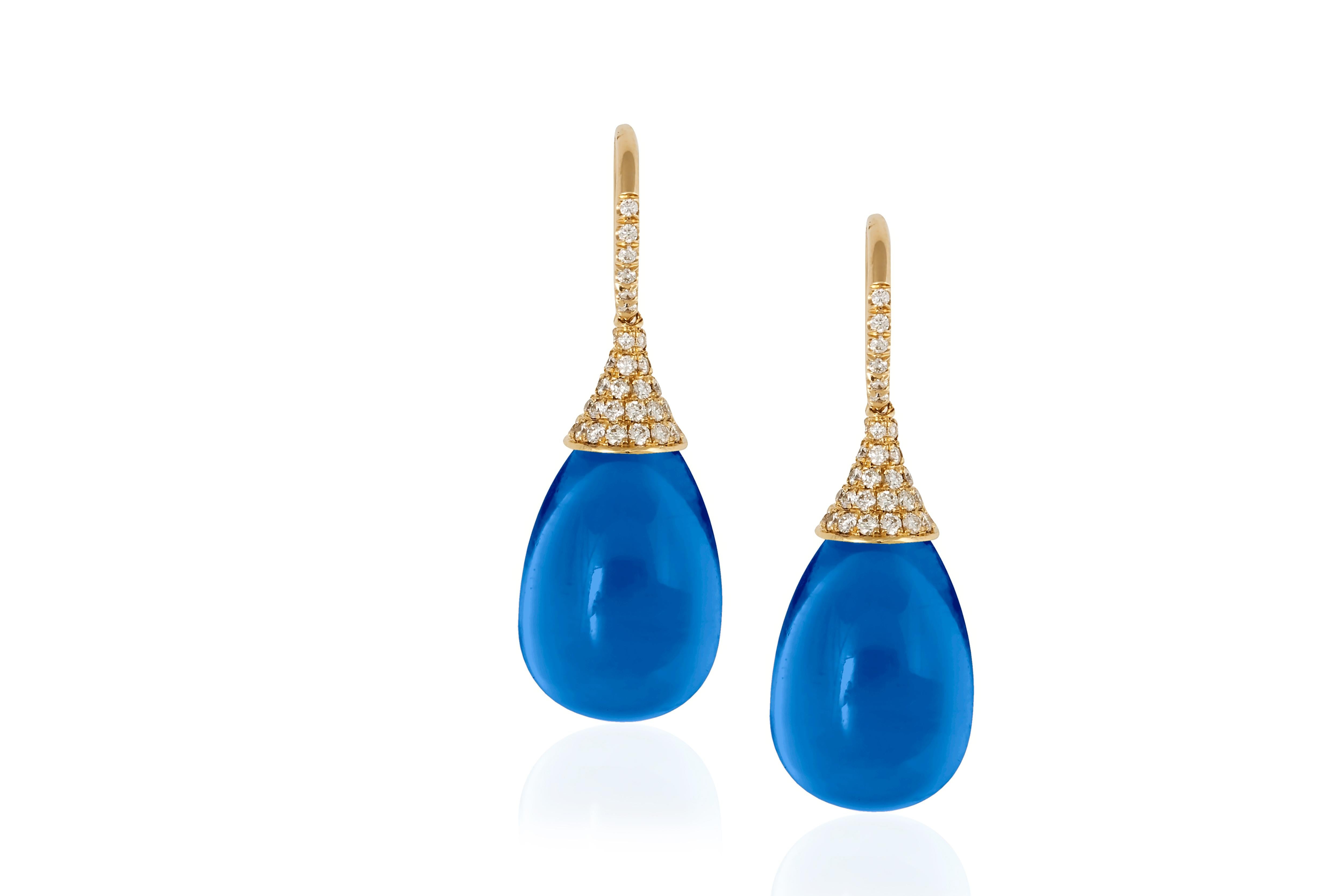 Contemporary Goshwara London Blue Topaz Drop and Diamond Cap Earrings