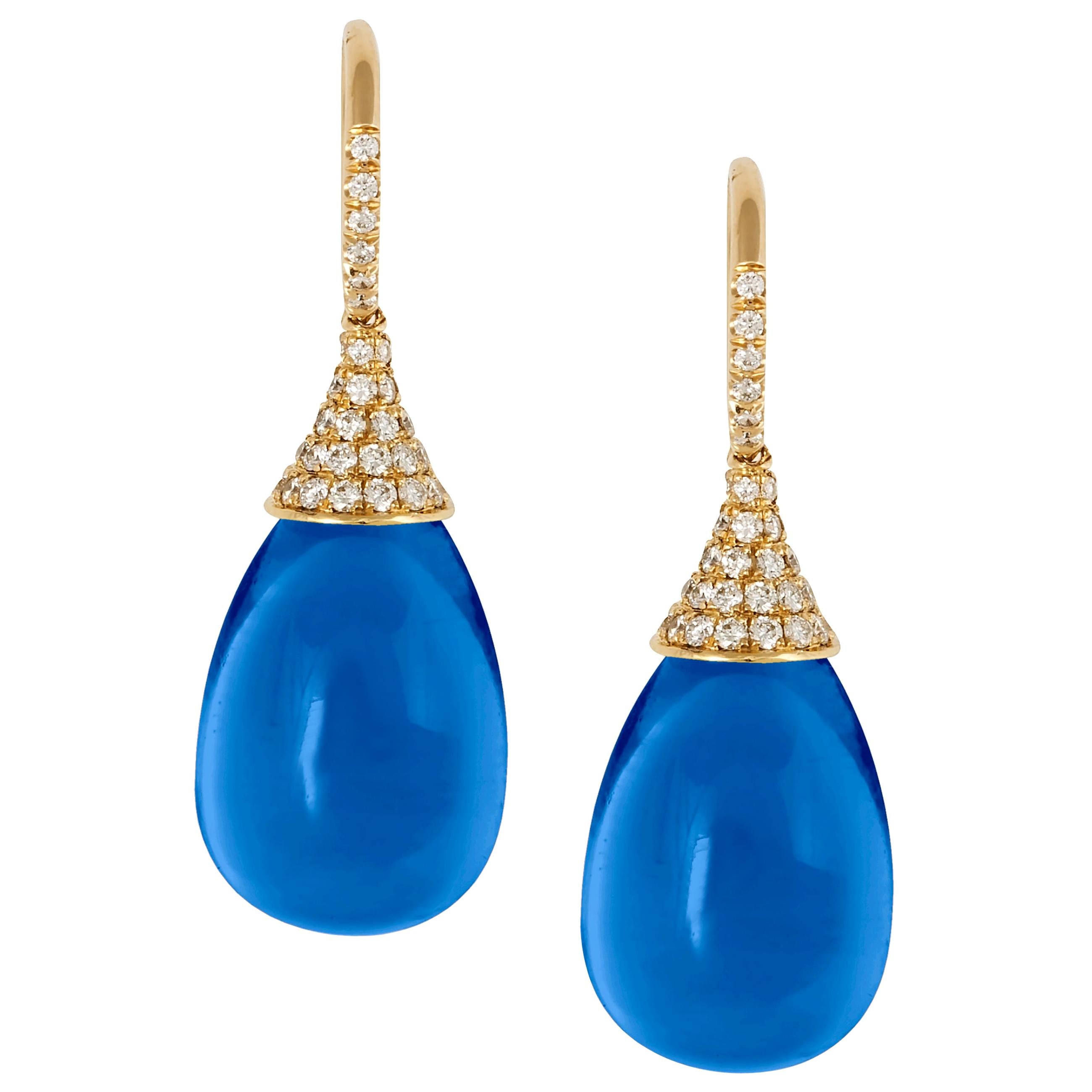 Goshwara London Blue Topaz Drop and Diamond Cap Earrings