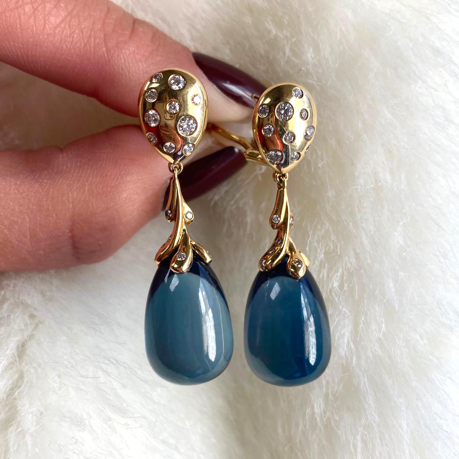 Contemporary Goshwara London Blue Topaz Drops and Diamond Earrings