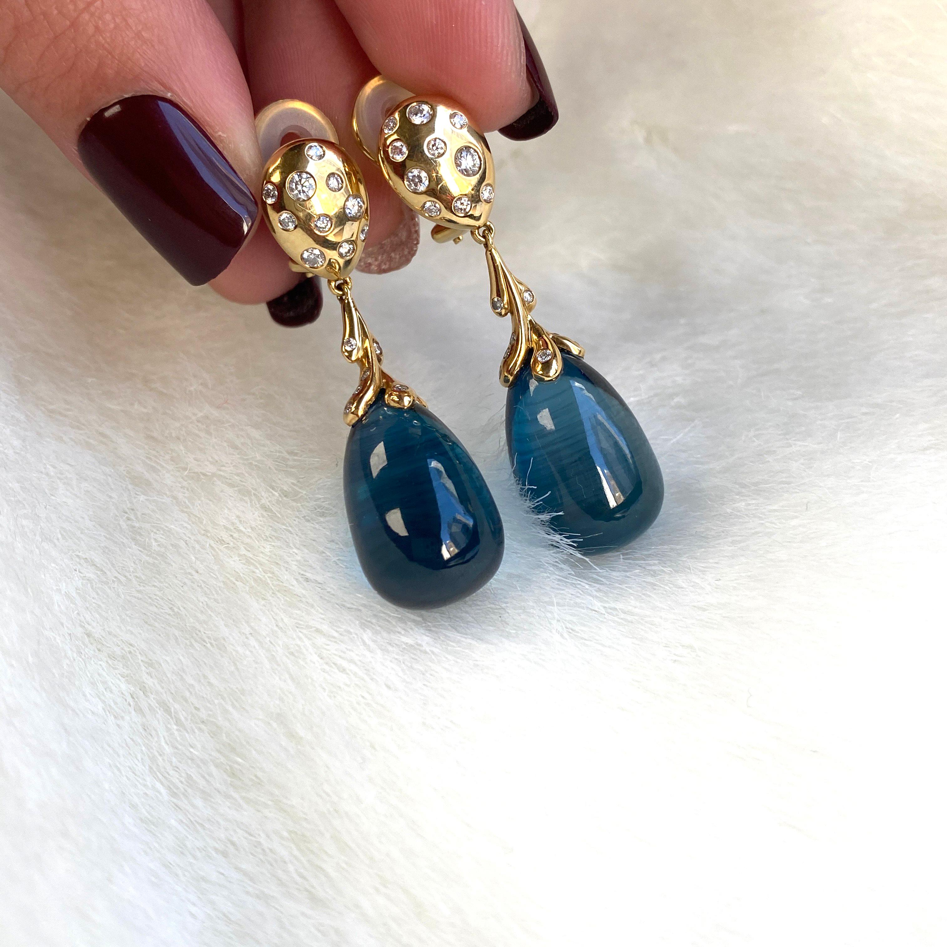 Cabochon Goshwara London Blue Topaz Drops and Diamond Earrings