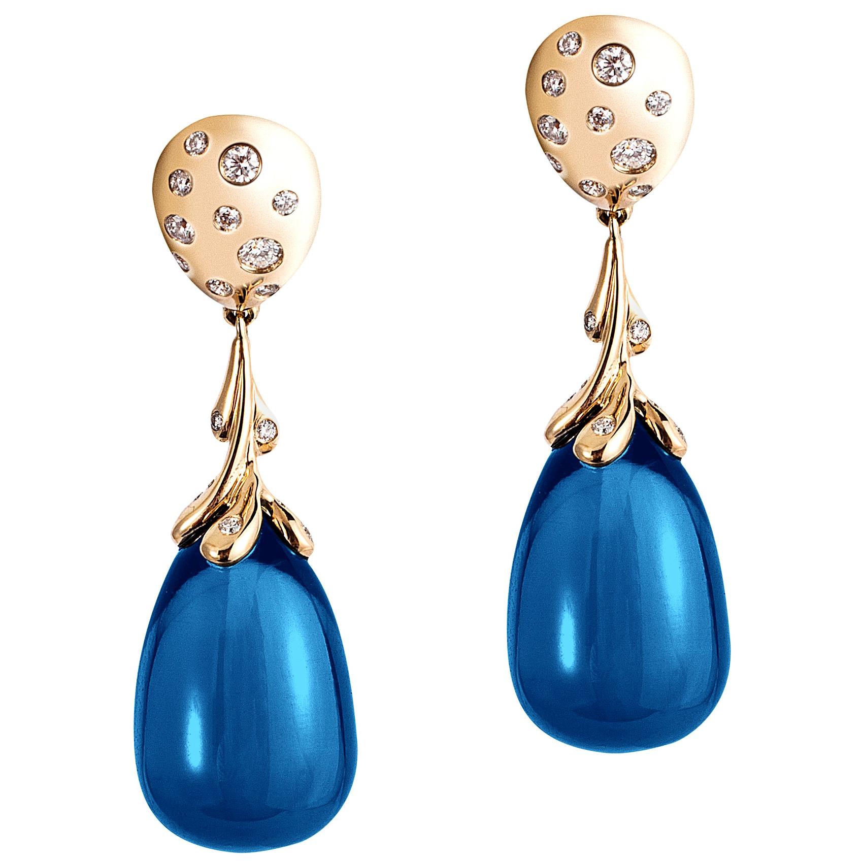 Goshwara London Blue Topaz Drops and Diamond Earrings