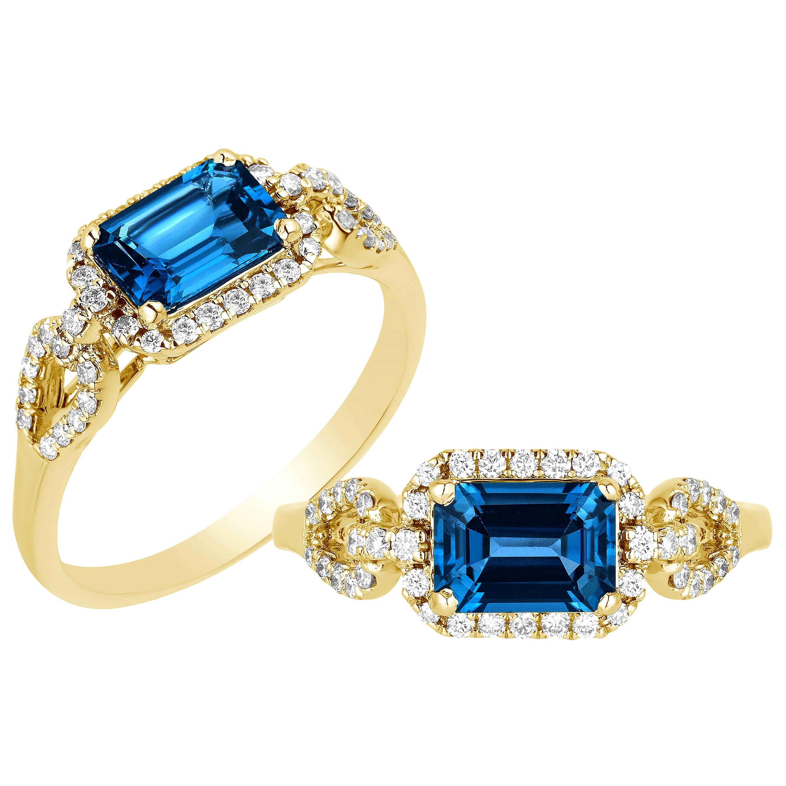 Goshwara London Blue Topaz Emerald Cut and Diamond Ring