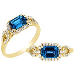 Goshwara London Blue Topaz Emerald Cut and Diamond Ring