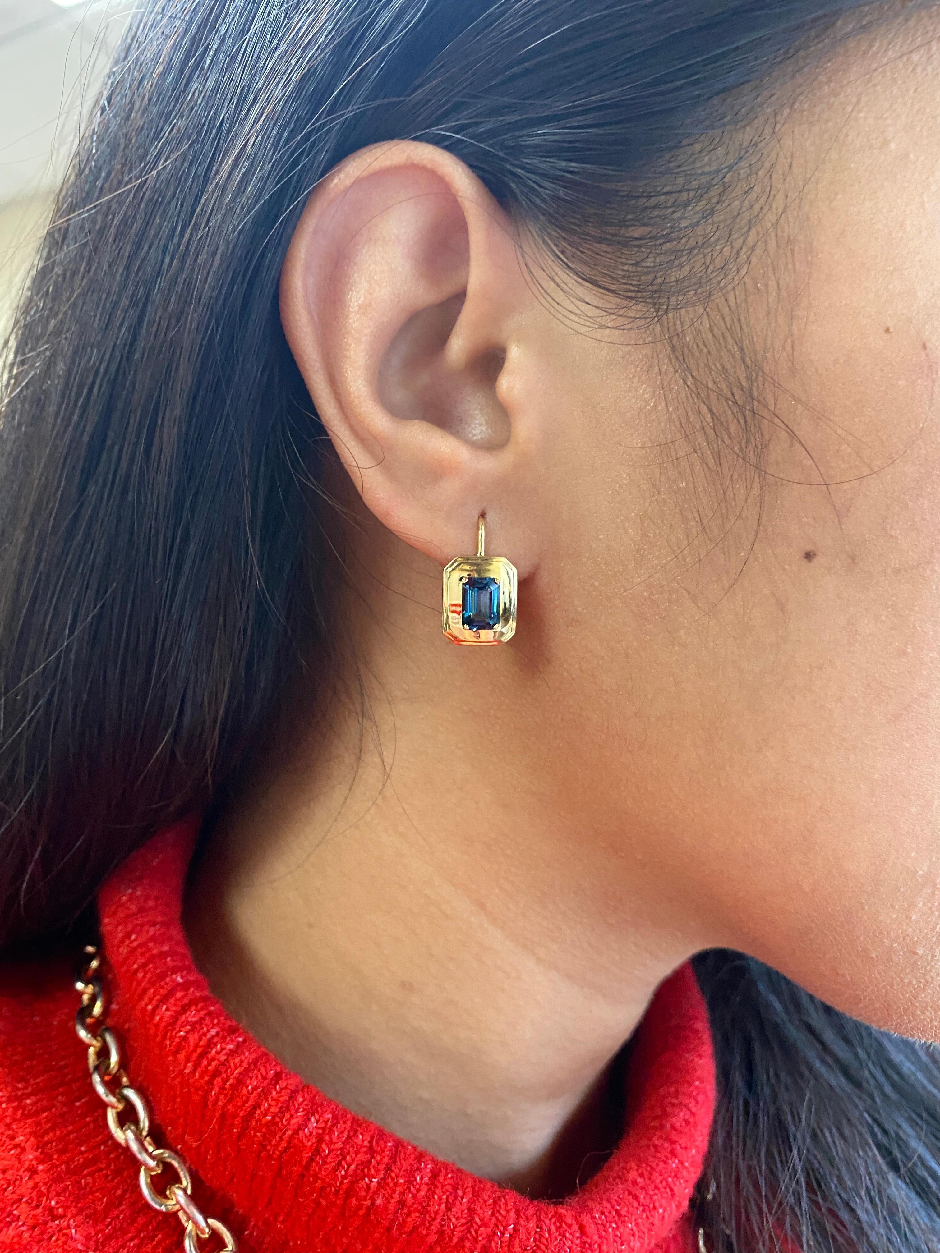 Contemporary Goshwara London Blue Topaz Emerald Cut and Lever Back Earrings For Sale