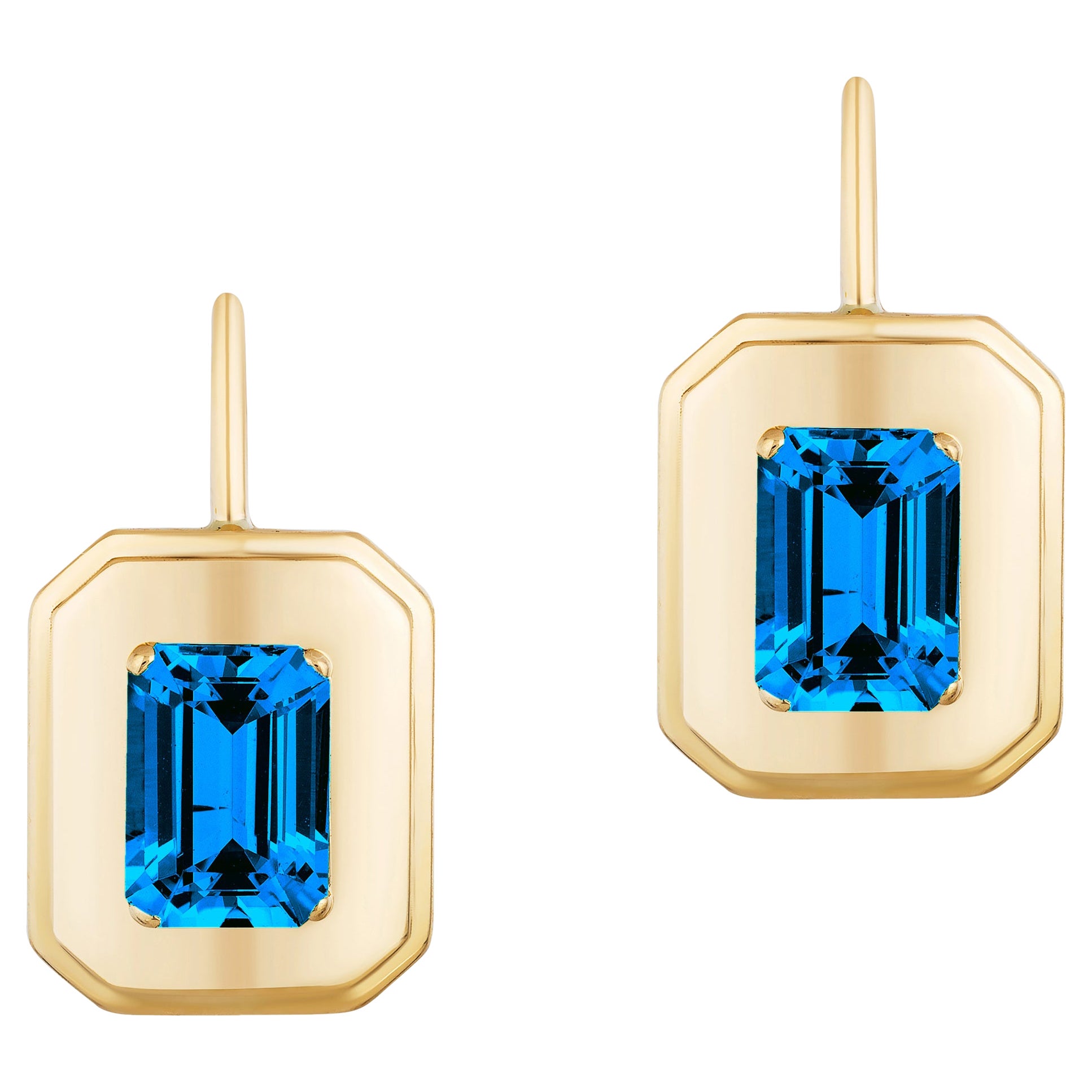 Goshwara London Blue Topaz Emerald Cut and Lever Back Earrings For Sale