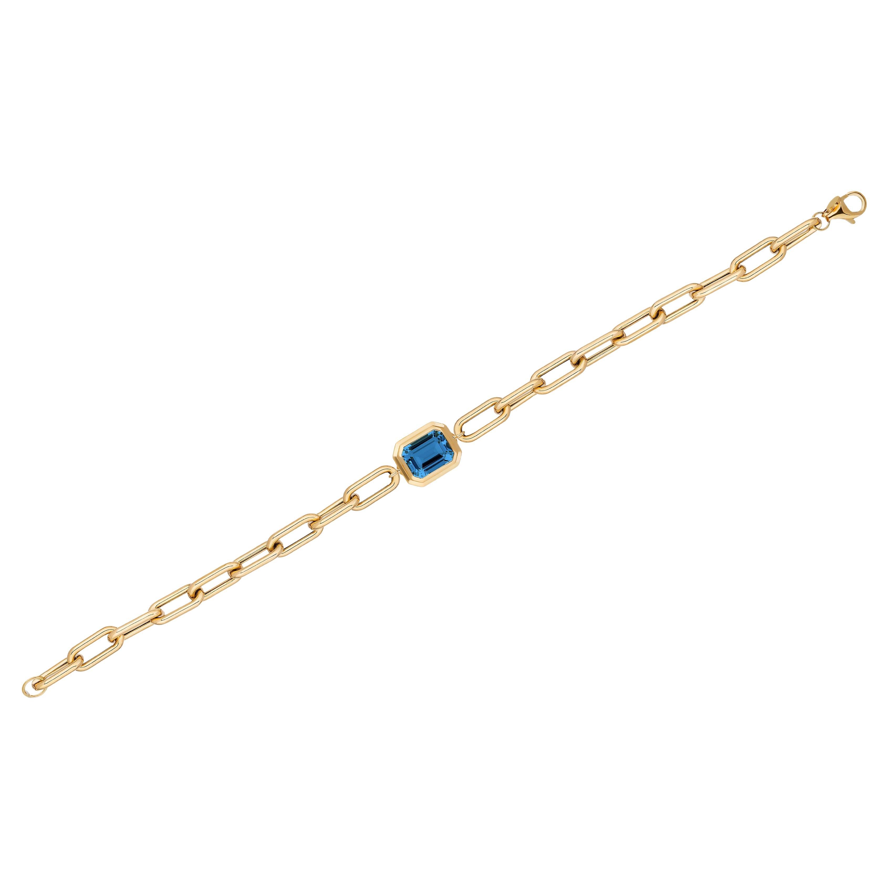 Goshwara London Blue Topaz Emerald Cut Bezel Set Bracelet For Sale