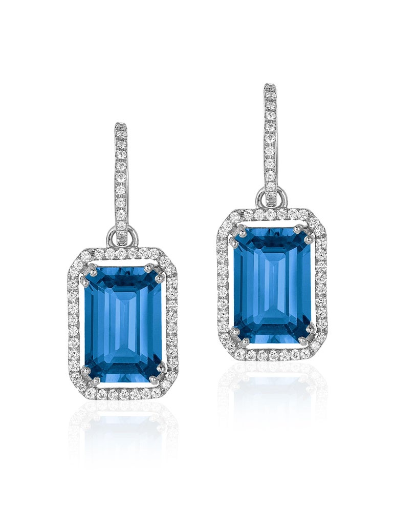 Goshwara Emerald Cut London Blue Topaz And Diamond Trim Earrings For ...