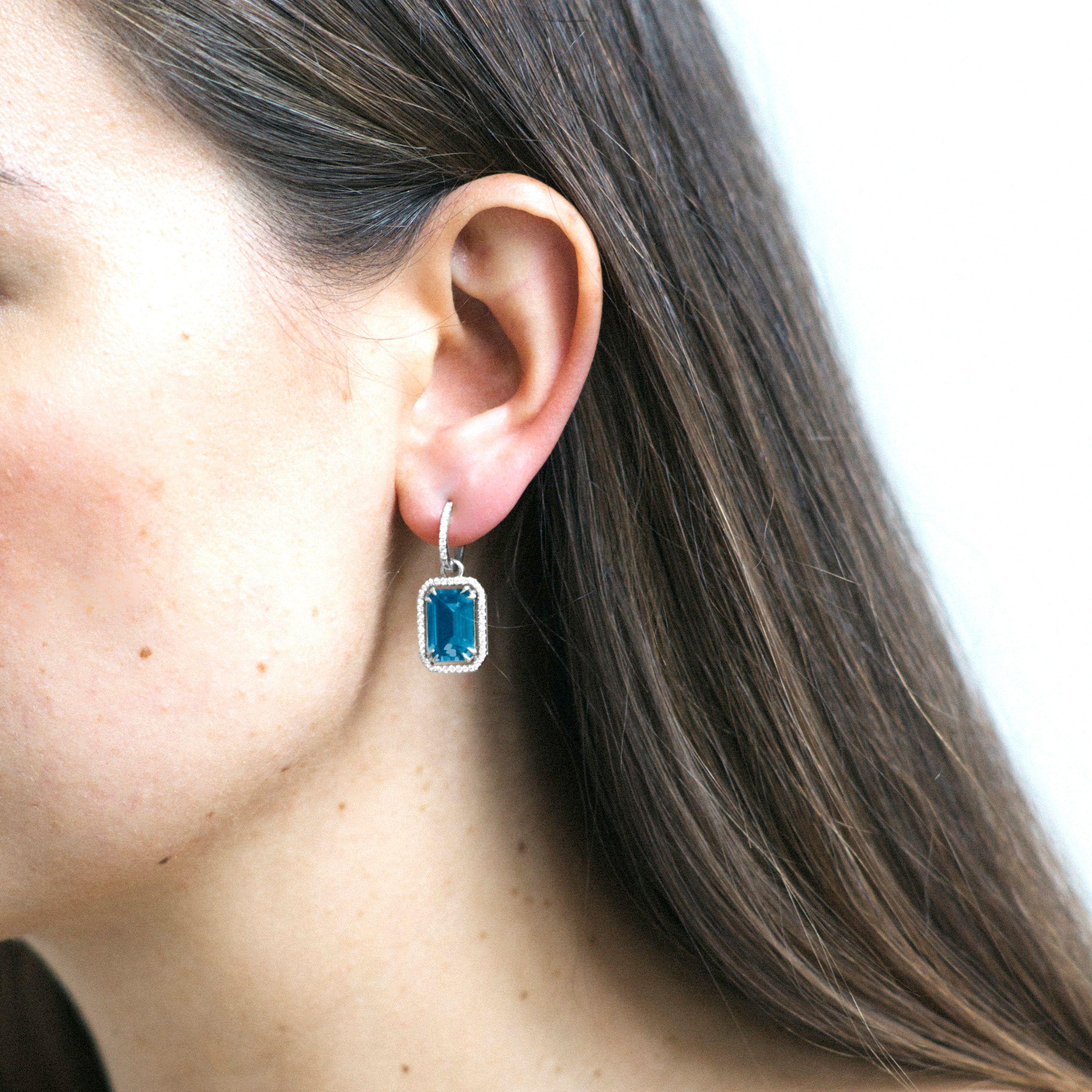 blue topaz emerald cut earrings