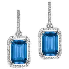 Goshwara Emerald Cut London Blue Topaz And Diamond Trim Earrings
